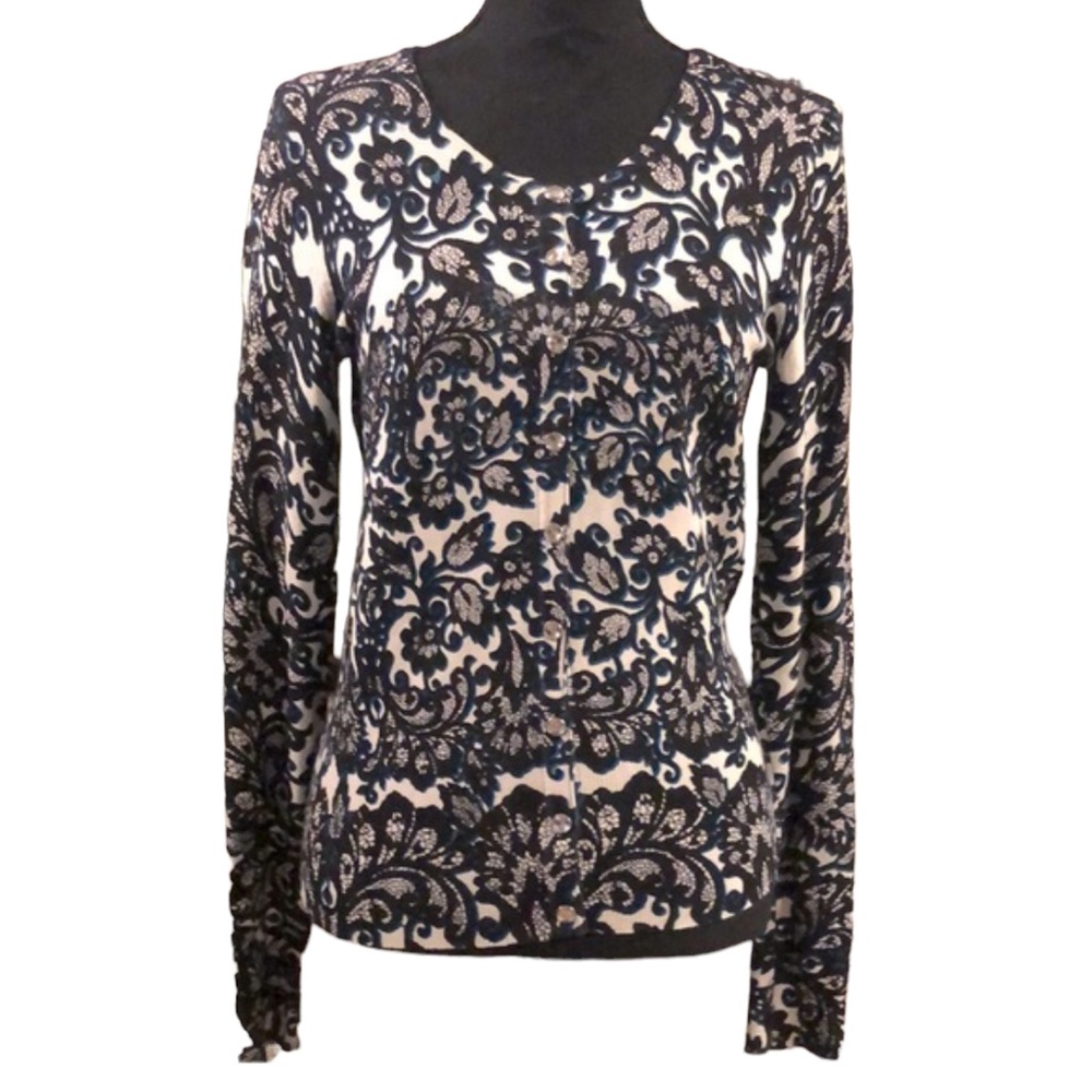 WHITE HOUSE BLACK MARKET FLORAL SNAP FRONT CARDIGAN SWEATER MULTICOLOR SIZE S